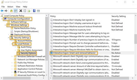 enable the interactive logon smart card removal|The Smart Card removal option must be configured to Force .